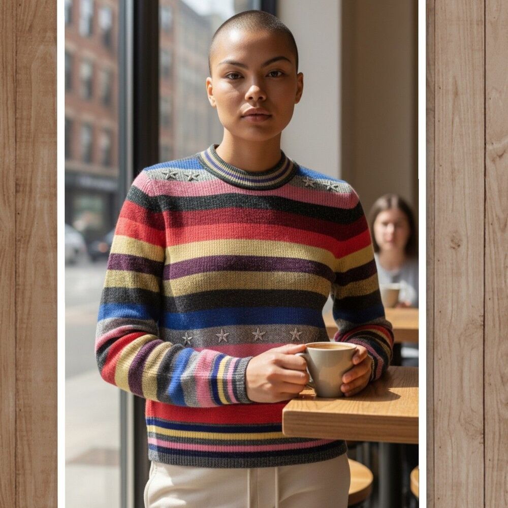 Dazzle Cable Knit Sweater Women's XS Color Block Striped Crew Neck